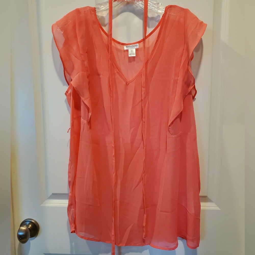 Motherhood MATERNITY sheer pink/peach waist tie shirt. Size Large